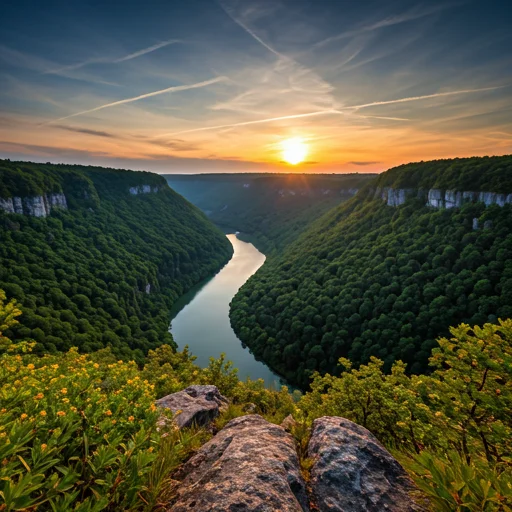 River valley panorama under open sky